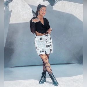 Windsor Newspaper Denim Skirt, Size M, Reputation Era Inspiration